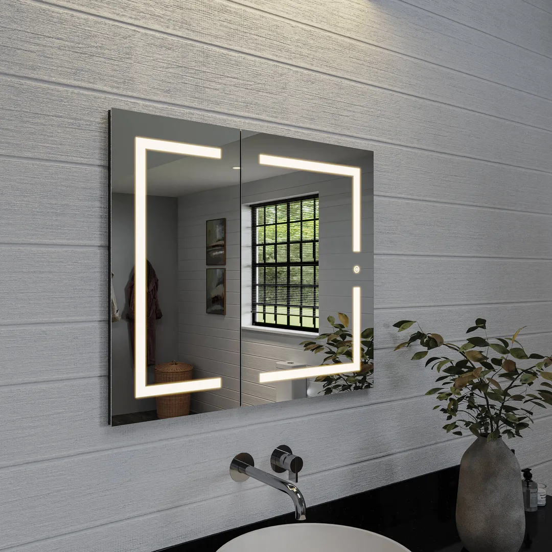 Croydex 30-in x 26-in Lighted LED Fog Free Surface/Recessed Mount Silver Mirrored Soft Close Medicine Cabinet with Outlet, photo 10 of 13