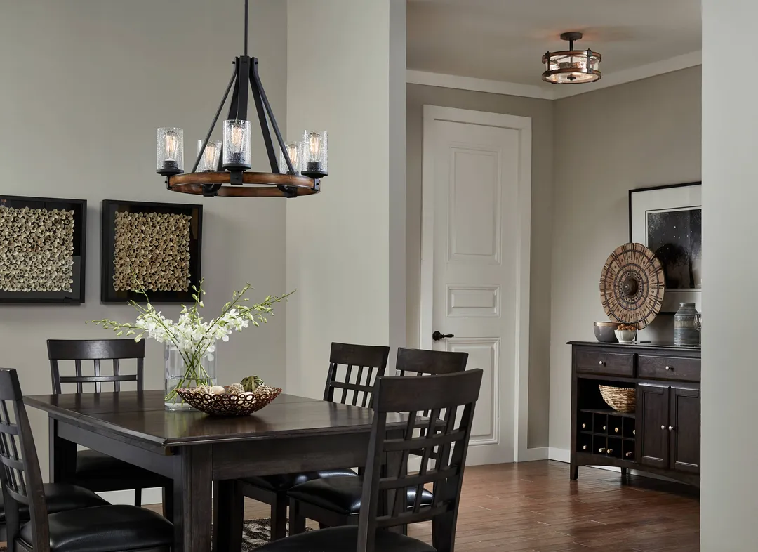 Kichler Barrington 14.75-in Distressed Black and Wood Tone Rustic Semi-Flush Mount Light, 3-Light, photo 11 of 14