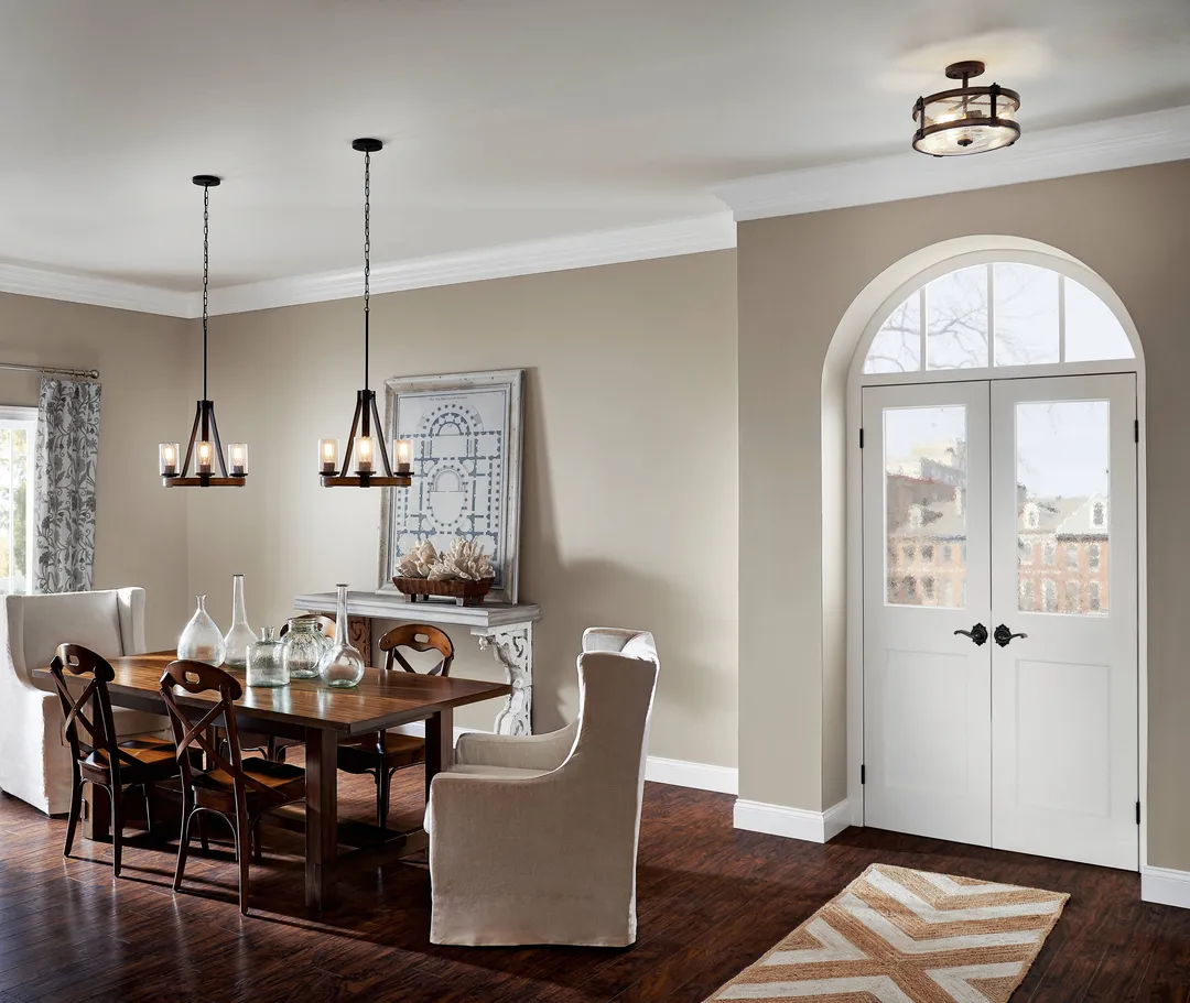 Kichler Barrington 14.75-in Distressed Black and Wood Tone Rustic Semi-Flush Mount Light, 3-Light, photo 14 of 14