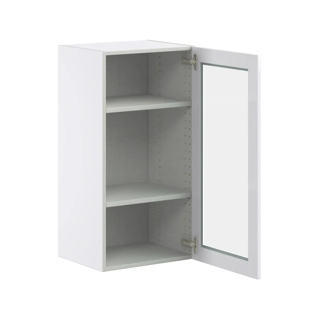 Hugo&Borg Rosemont 18-in W x 35-in H x 14-in D Glacier White Wall Fully Assembled Cabinet (Glass Panel Shaker Door Style), photo 7 of 14