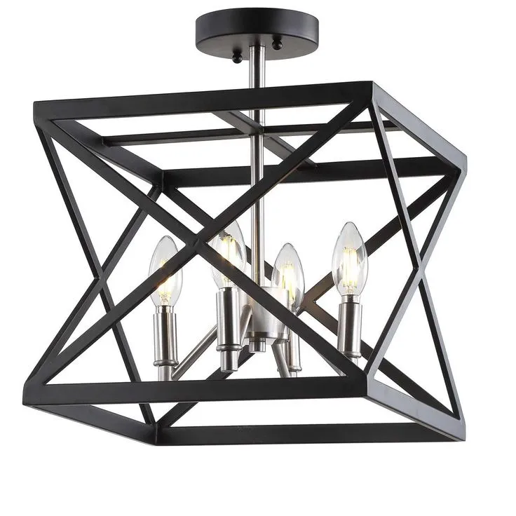 Safavieh Matias 13-in Black/Nickel Modern/Contemporary LED Semi-flush Mount Light, photo 3 of 4