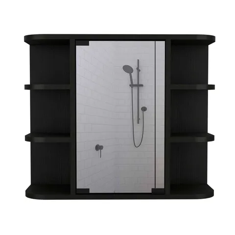 24 inch Black Wall Mounted Mirrored Cabinet With Four Shelves