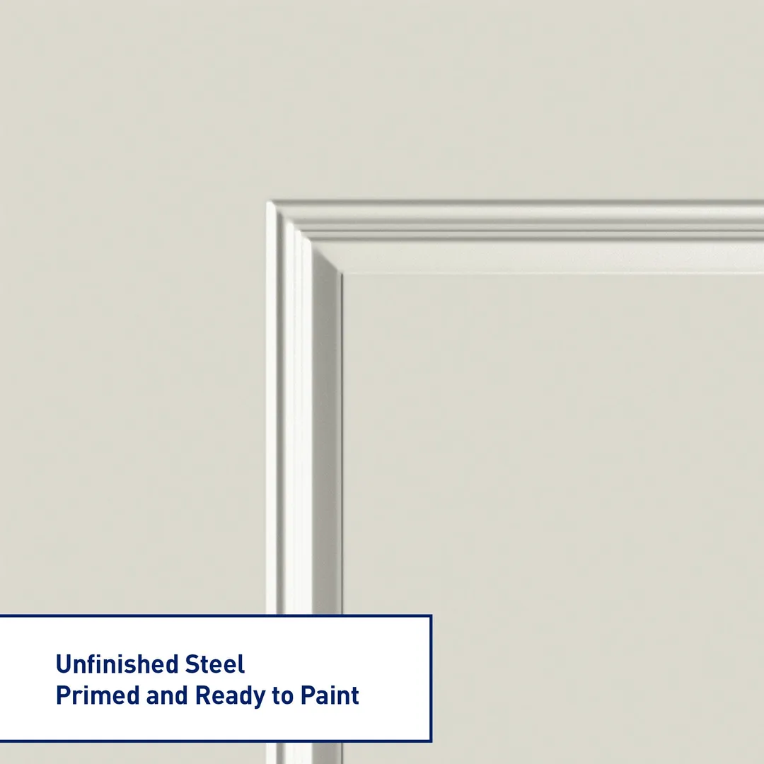 Therma-Tru Benchmark Doors 32-in x 80-in Steel Half-Lite Left-Hand Inswing Ready-to-Paint Unfinished Prehung Front Door with Brickmould and Internal Blinds, photo 5 of 9