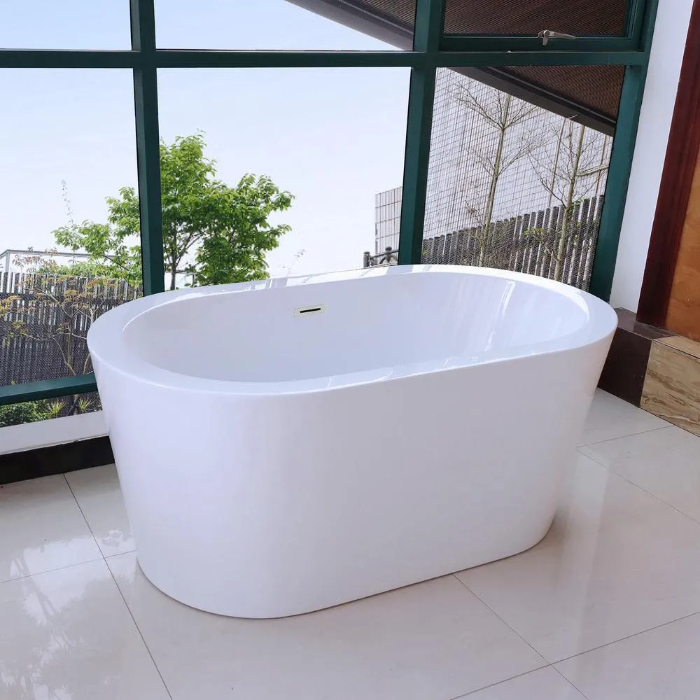 WOODBRIDGE Bridgewater 56 in. Acrylic Freestanding Double-Ended Soaking Bathtub with Drain and Overflow Included, White, photo 3 of 12