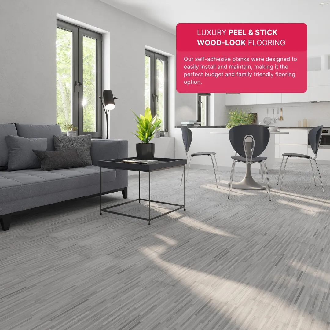 Lucida USA BaseCore Light Grey Gray 12-mil x 6-in W x 36-in L Waterproof Peel and Stick Vinyl Plank Flooring (54-sq ft/ Piece), photo 5 of 10