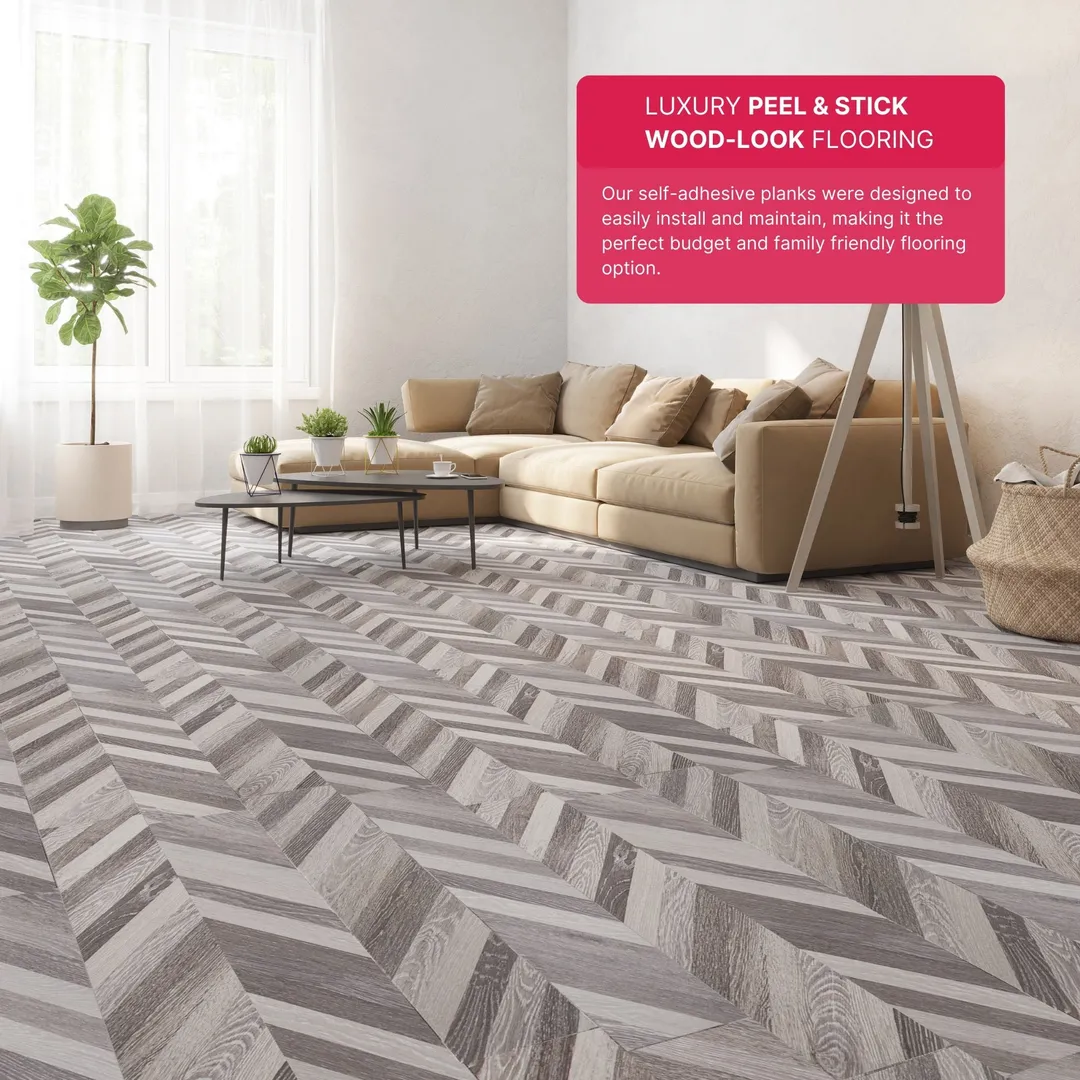 Lucida USA (Sample) BaseCore Grey Chevron Gray Wood Look 12-mil Water Resistant Peel and Stick Vinyl Tile, photo 4 of 5