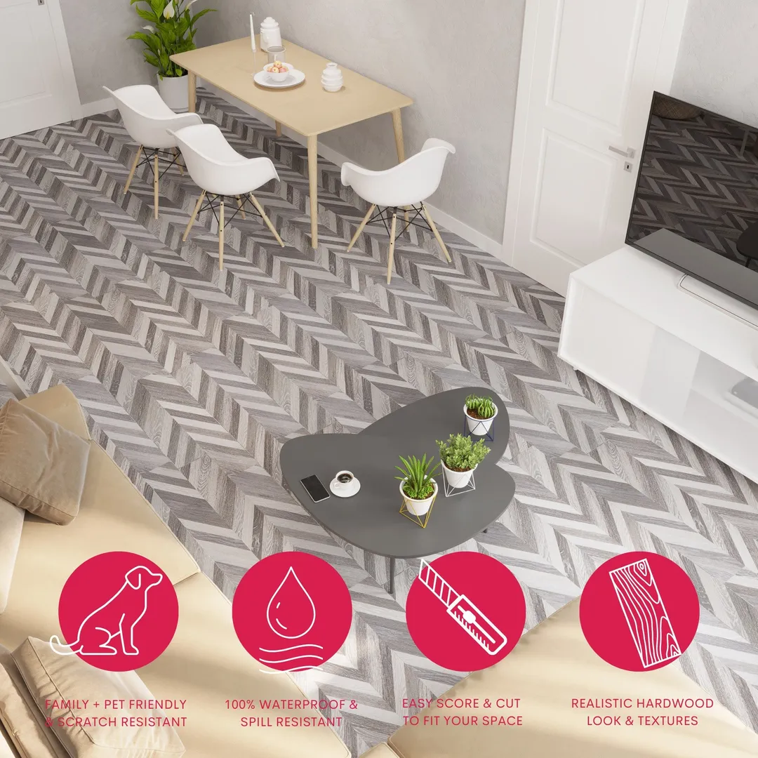 Lucida USA (Sample) BaseCore Grey Chevron Gray Wood Look 12-mil Water Resistant Peel and Stick Vinyl Tile, photo 5 of 5