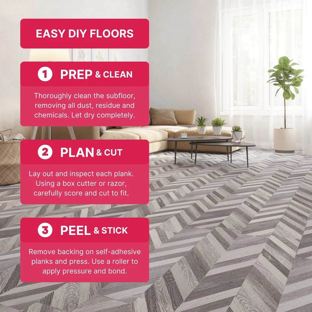 Lucida USA (Sample) BaseCore Grey Chevron Gray Wood Look 12-mil Water Resistant Peel and Stick Vinyl Tile, photo 3 of 5