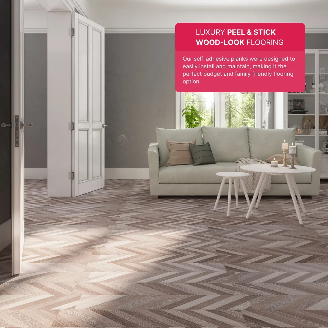 Lucida USA (Sample) BaseCore Brown Chevron Brown Wood Look 12-mil Water Resistant Peel and Stick Vinyl Tile, photo 4 of 5