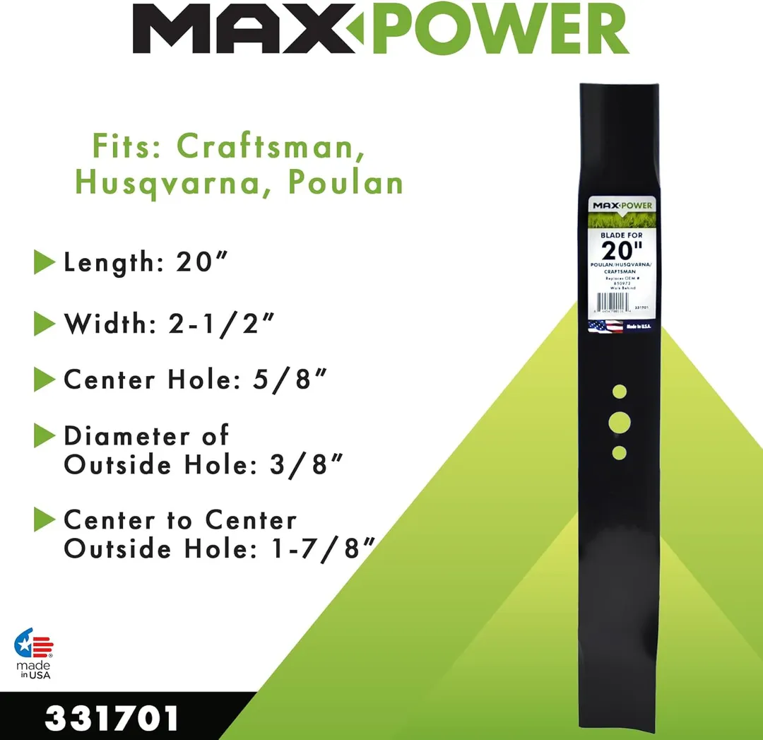MaxPower 20 in. Standard Mower Blade for Walk-Behind Mowers, 1-Pack (331701S), photo 4 of 7