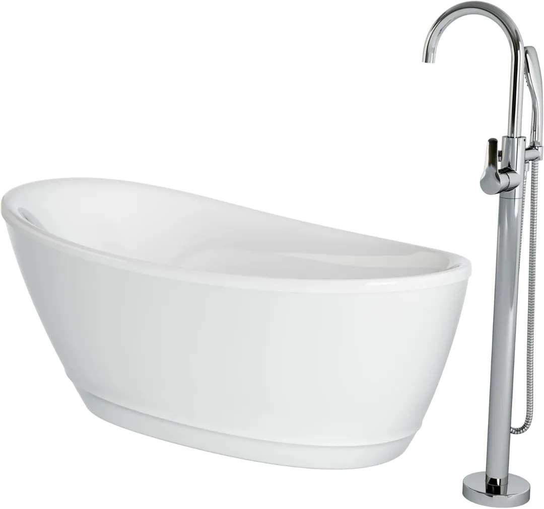 Universal Tubs Johanna 59 in. x 30 in. Acrylic Flatbottom Freestanding Soaking Bathtub in White, photo 11 of 13