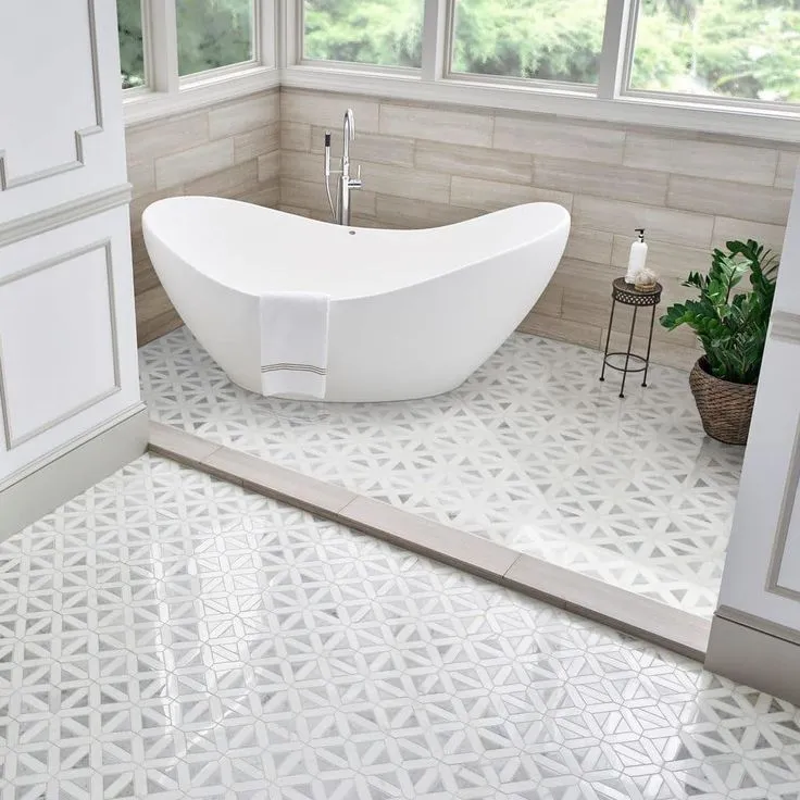 MSI Geometrica 12 in. x 12 in. x 10mm Bianco Dolomite Polished Marble Mesh-Mounted Mosaic Tile (10 sq. ft. / case), photo 5 of 8