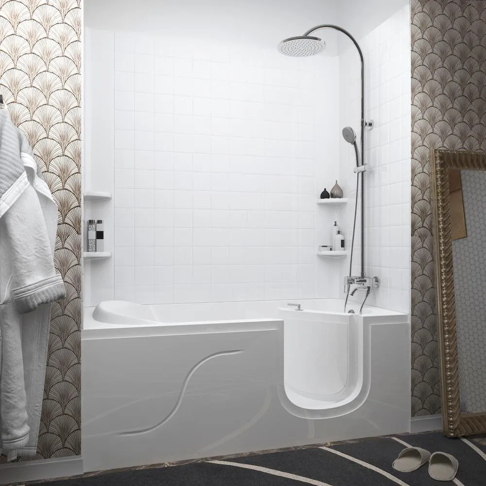 NOVA Heated 5 ft. Walk-in Non-Whirlpool Bathtub with 4 in. Tile Easy Up Adhesive Wall Surround in White, photo 8 of 8