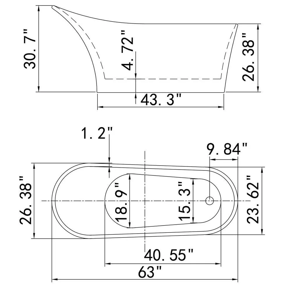 63.6 in. Acrylic Reversible Drain Oval Slipper Flatbottom Freestanding Bathtub in Black and White, photo 8 of 9