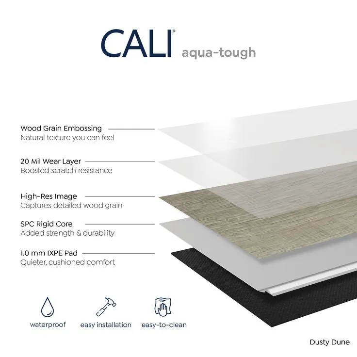 CALI Aqua Tough Dusty Dune 4.7-mm x 7-3/32-in W x 48-in L Waterproof Luxury Vinyl Plank Flooring (23.77-sq ft/case), photo 9 of 13