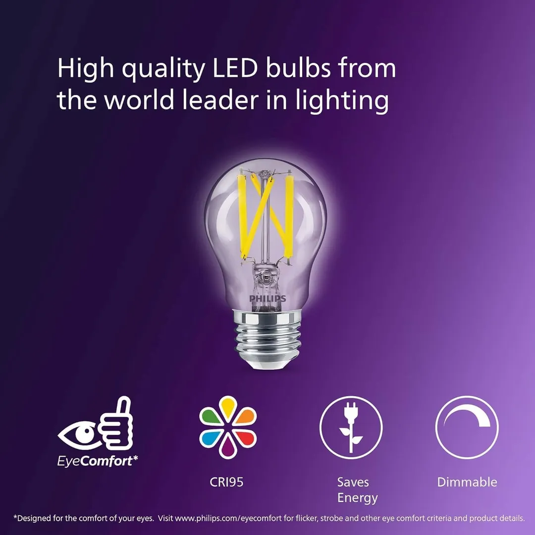Philips 60-Watt Equivalent A15 Dimmable LED Light Bulb, Soft White, Ultra Definition, E26 Base, 750 Lumens (2-Pack), photo 5 of 8