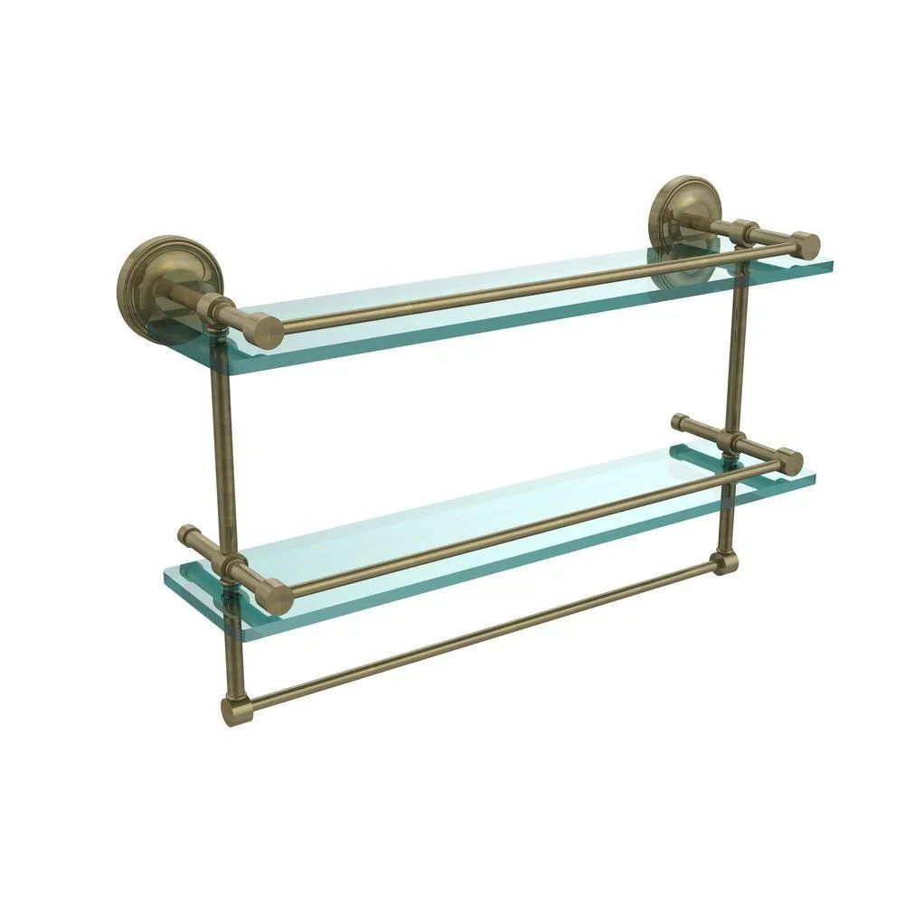 Allied Brass 22 in. L x 12 in. H x 5 in. W 2-Tier Clear Glass Bathroom Shelf with Towel Bar in Polished Chrome, photo 13 of 14