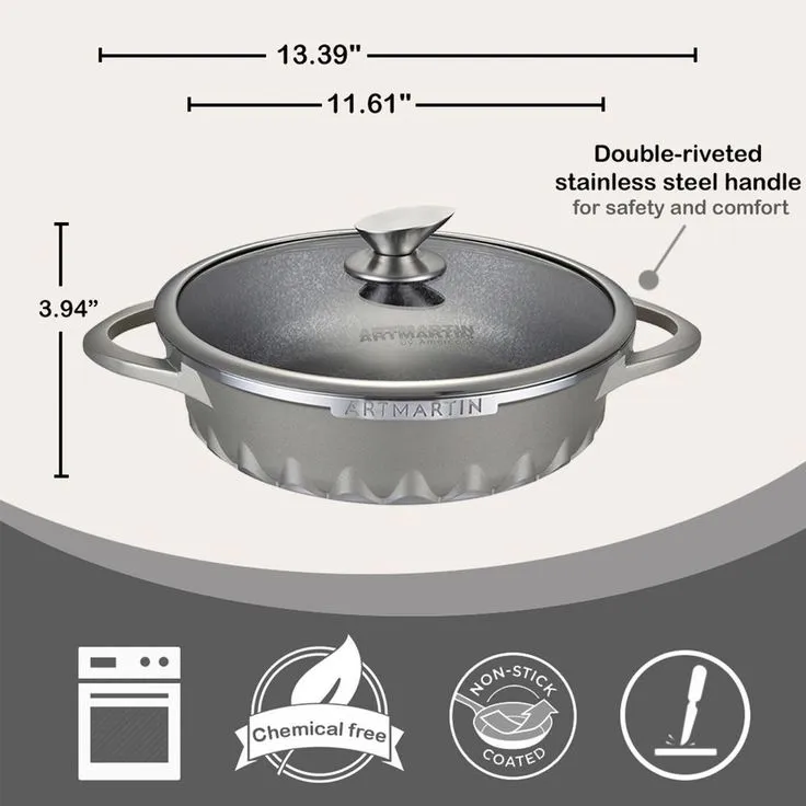 Amercook 11 in. Artmartin Sauce Pan and Glass Lid Non-Stick Ceramic Coated Pot, Induction Bottom, photo 6 of 10