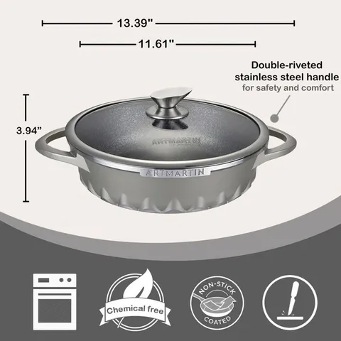 11 in. Artmartin Sauce Pan and Glass Lid Non-Stick Ceramic Coated Pot