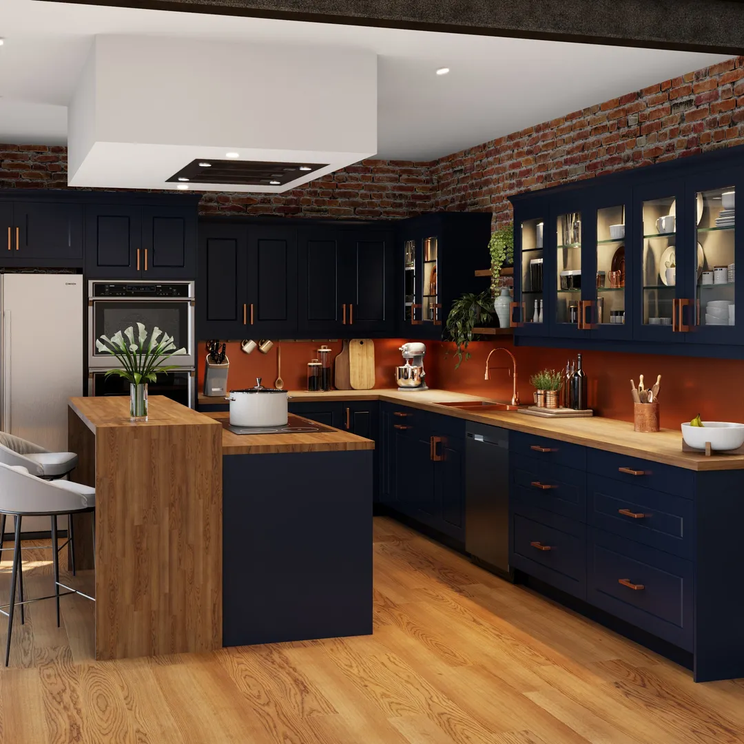 Hugo&Borg Lorette 36-in W x 34.5-in H x 36-in D Navy Blue Lazy Susan Corner Base Fully Assembled Cabinet (Recessed Panel Shaker Style), photo 3 of 10