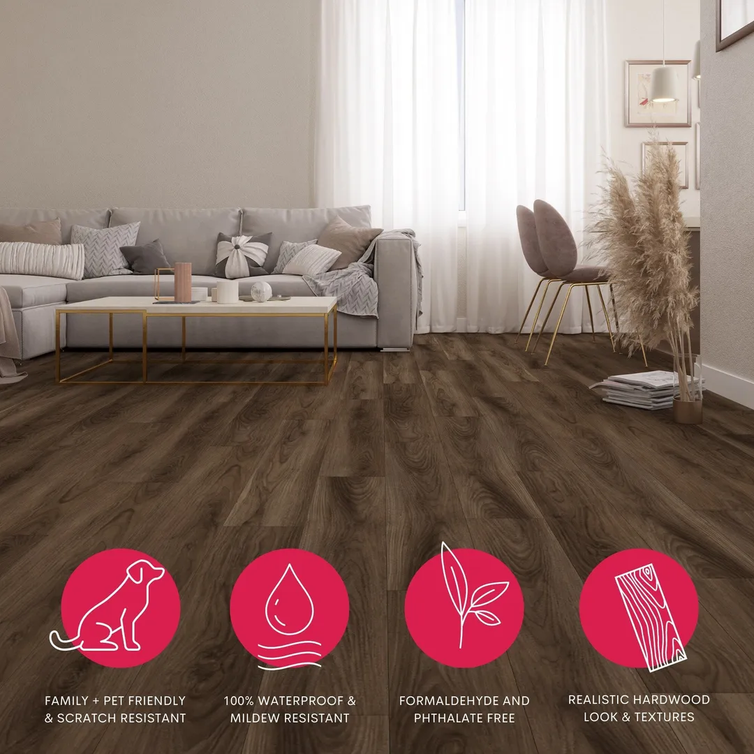 Lucida USA MaxCore Pro Bark Brown 20-mil x 7-3/32-in W x 48-in L Waterproof Interlocking Luxury Vinyl Plank Flooring (24.5-sq ft/ Piece), photo 5 of 8