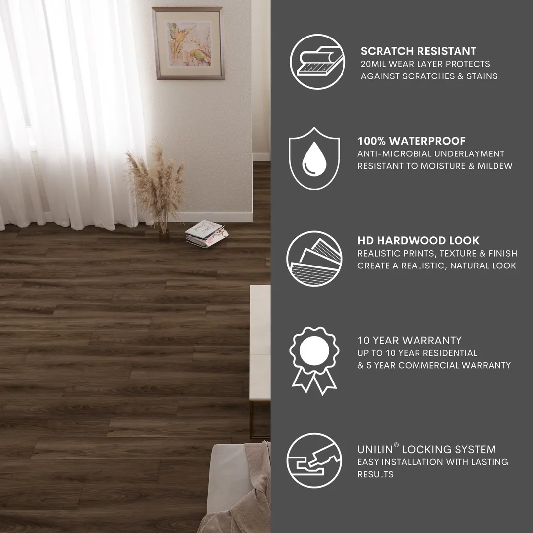 Lucida USA (Sample) MaxCore Pro Bark Brown Wood Look 20-mil Waterproof Interlocking Luxury Vinyl Plank, photo 3 of 7