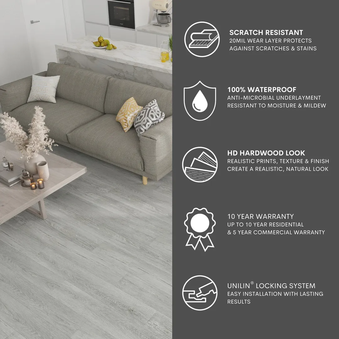 Lucida USA MaxCore Pro Greywolf Gray 20-mil x 7-3/32-in W x 48-in L Waterproof Interlocking Luxury Vinyl Plank Flooring (24.5-sq ft/ Piece), photo 6 of 8