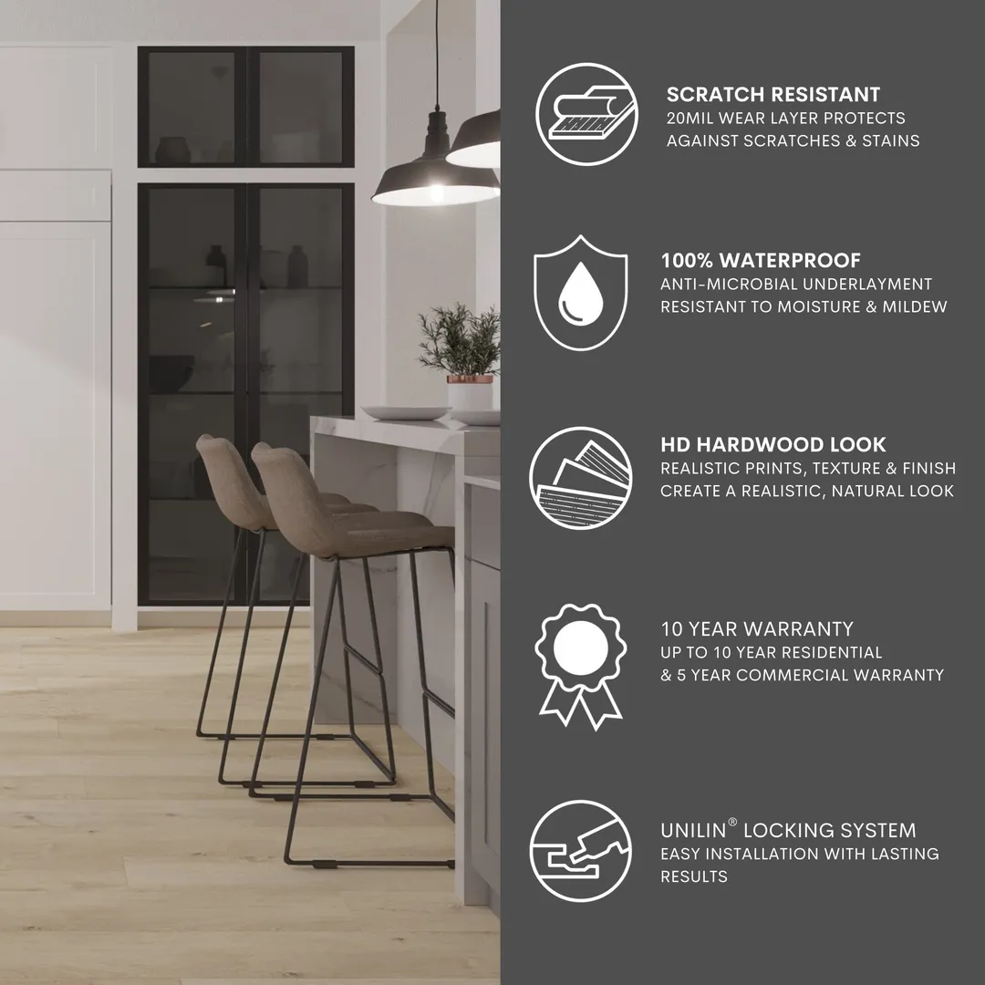 Lucida USA MaxCore Pro Natural Oak Gray 20-mil x 7-3/32-in W x 48-in L Waterproof Interlocking Luxury Vinyl Plank Flooring (24.5-sq ft/ Piece), photo 6 of 8