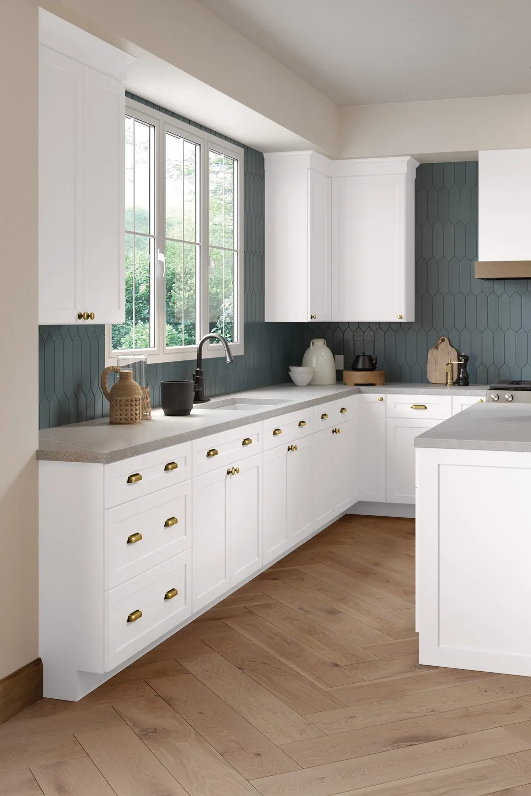 Diamond Express Jamestown 36-in W x 34.5-in H x 24-in D White L-shaped Corner Base Fully Assembled Plywood Cabinet (Recessed Panel Shaker Style), photo 2 of 18
