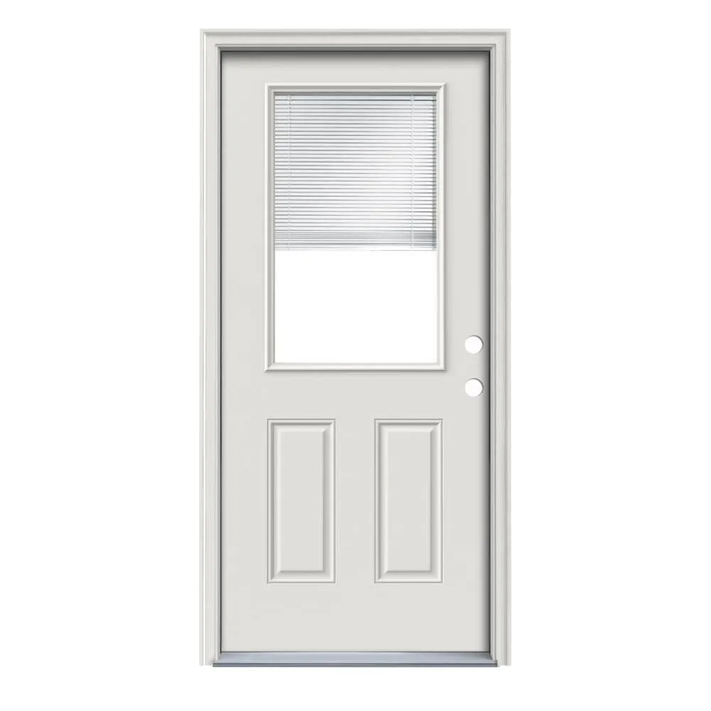 Therma-Tru Benchmark Doors 32-in x 80-in Steel Half-Lite Left-Hand Inswing Ready-to-Paint Unfinished Prehung Front Door with Brickmould and Internal Blinds, photo 2 of 9