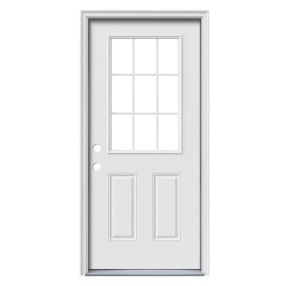 Therma-Tru Benchmark Doors 36-in x 80-in Steel Half Lite Right-Hand Inswing Ready-to-Paint Unfinished Prehung Single Front Door with Brickmould, photo 2 of 2