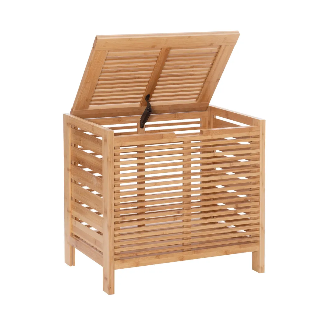 Linon Bracken Bamboo Hamper 21.75-in x 20.25-in x 15.2-in Natural Bamboo Wood Freestanding Linen Cabinet, photo 6 of 7