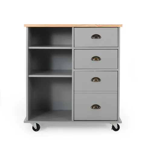 Gray Mdf Base with Wood Top Rolling Kitchen Cart