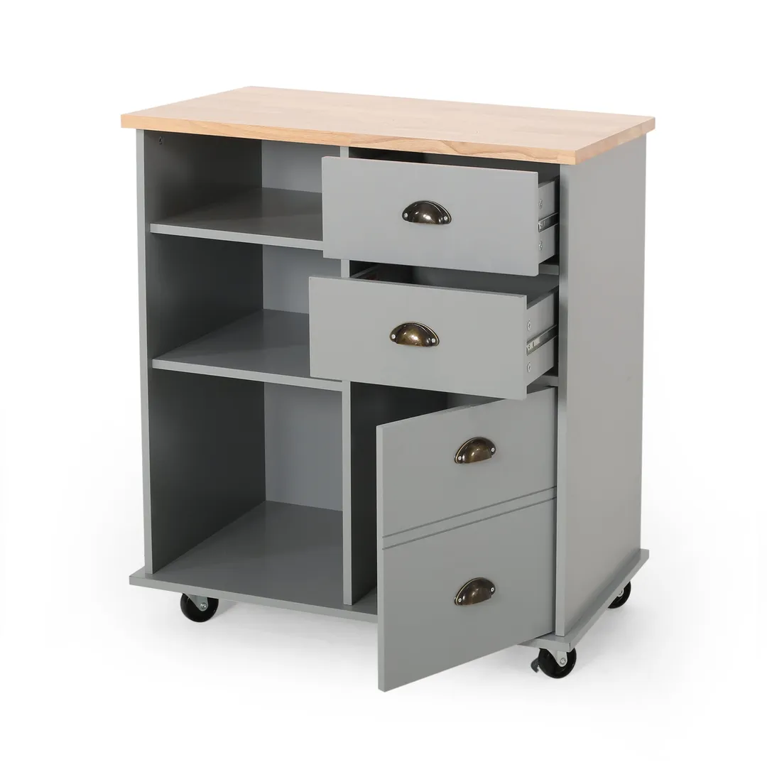 Best Selling Home Decor Gray Mdf Base with Wood Top Rolling Kitchen Cart (17.75-in x 31.5-in x 34.5-in), photo 6 of 11
