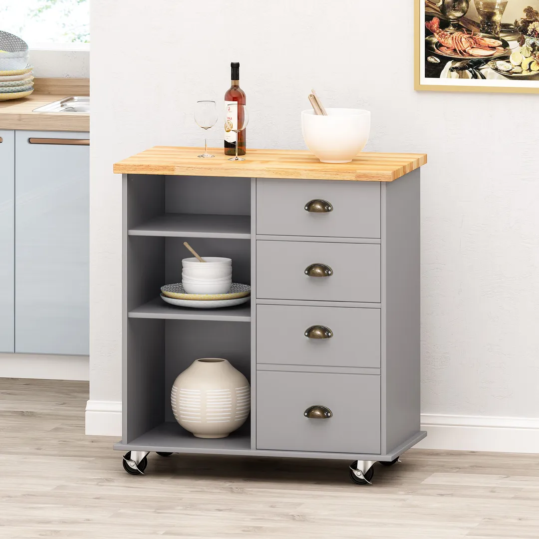 Best Selling Home Decor Gray Mdf Base with Wood Top Rolling Kitchen Cart (17.75-in x 31.5-in x 34.5-in), photo 5 of 11