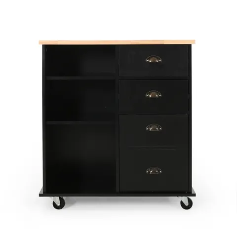 Black Mdf Base with Wood Top Rolling Kitchen Cart