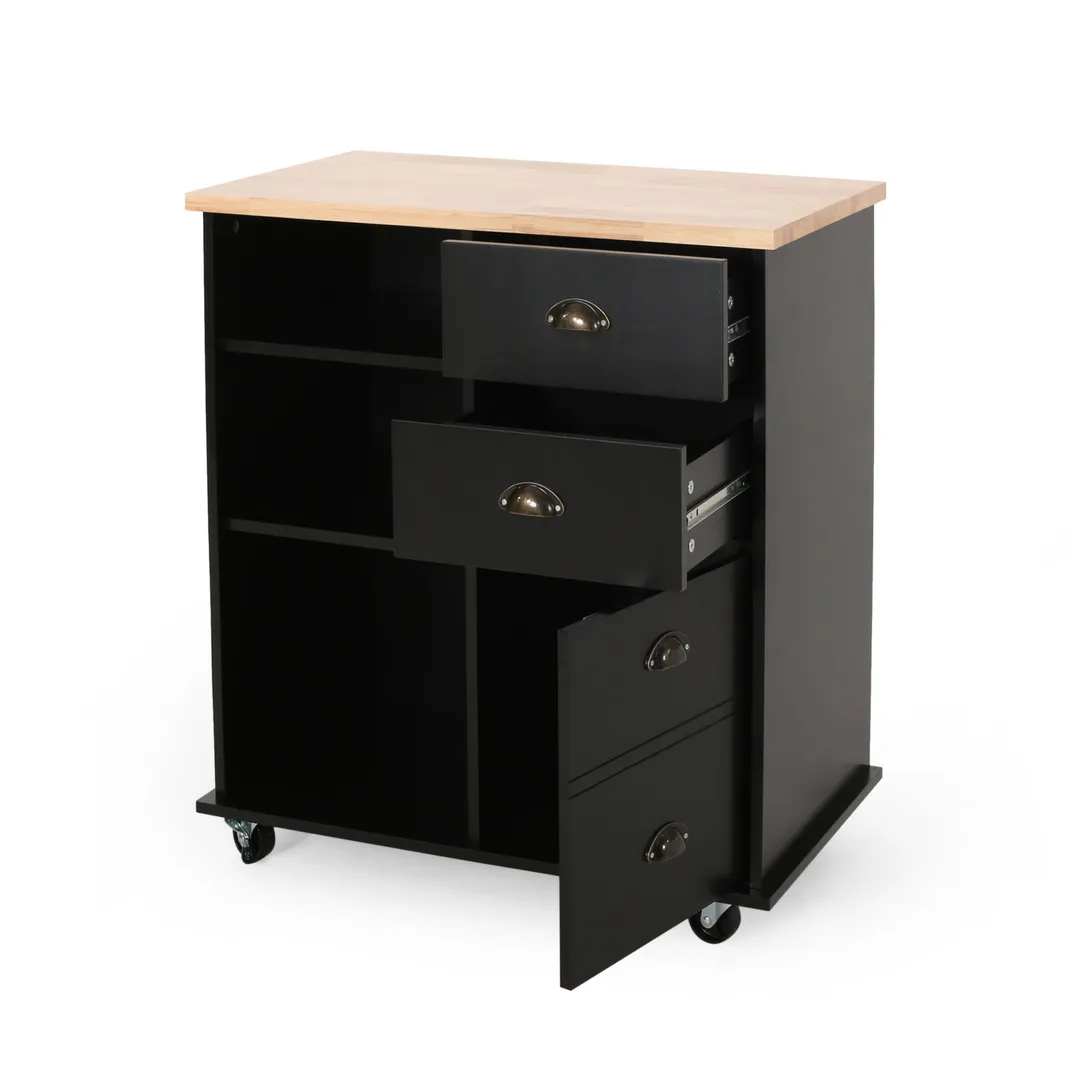 Best Selling Home Decor Black Mdf Base with Wood Top Rolling Kitchen Cart (17.75-in x 31.5-in x 34.5-in), photo 11 of 11