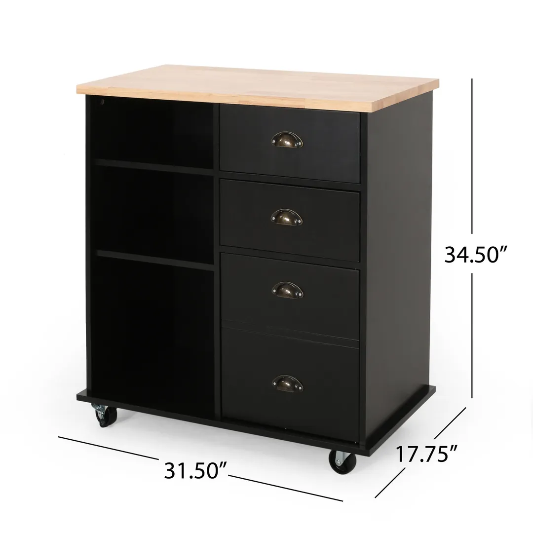 Best Selling Home Decor Black Mdf Base with Wood Top Rolling Kitchen Cart (17.75-in x 31.5-in x 34.5-in), photo 10 of 11