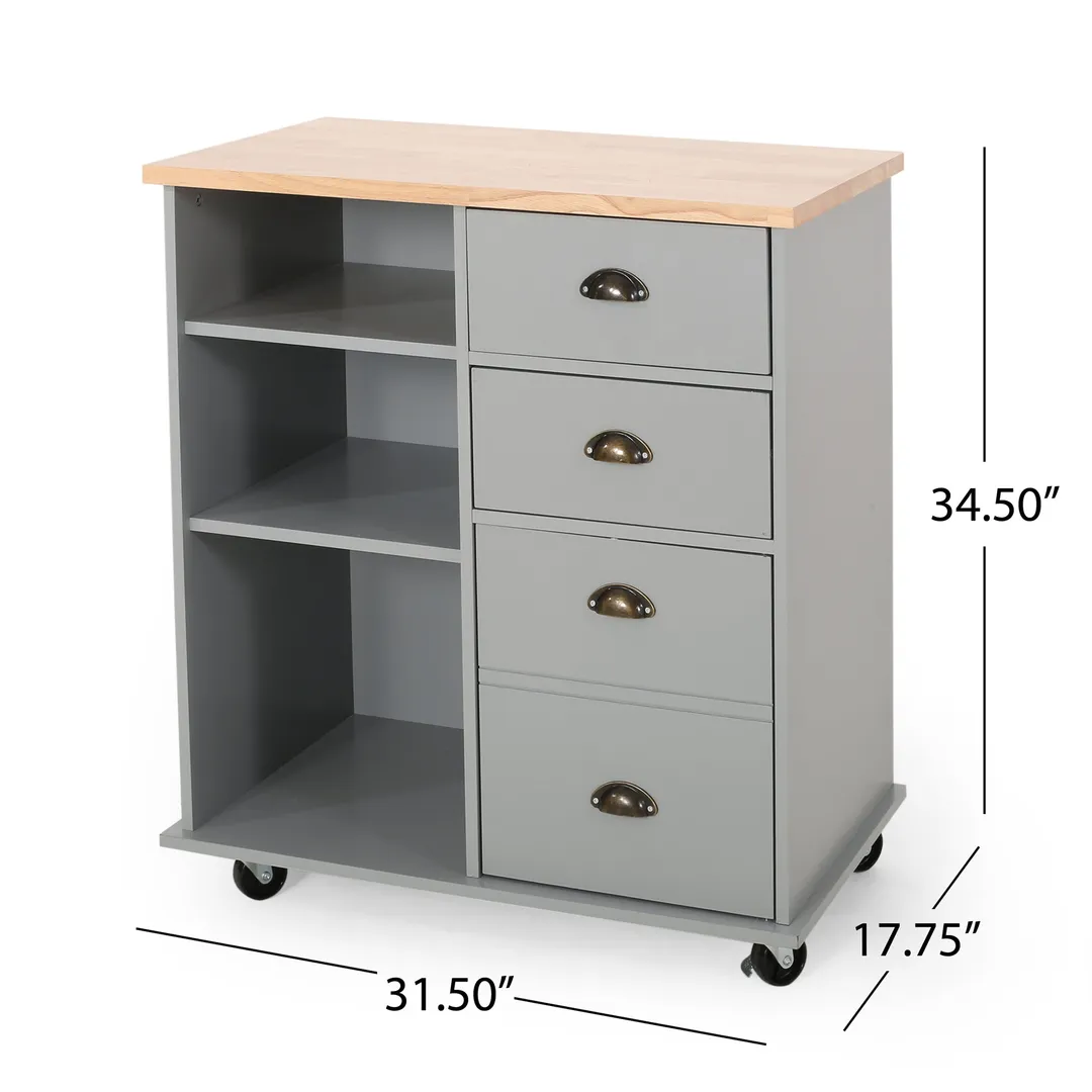Best Selling Home Decor Gray Mdf Base with Wood Top Rolling Kitchen Cart (17.75-in x 31.5-in x 34.5-in), photo 10 of 11