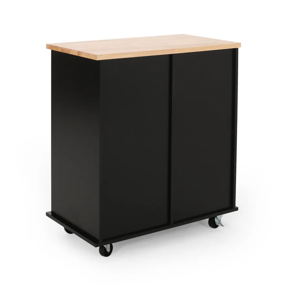 Best Selling Home Decor Black Mdf Base with Wood Top Rolling Kitchen Cart (17.75-in x 31.5-in x 34.5-in), photo 6 of 11