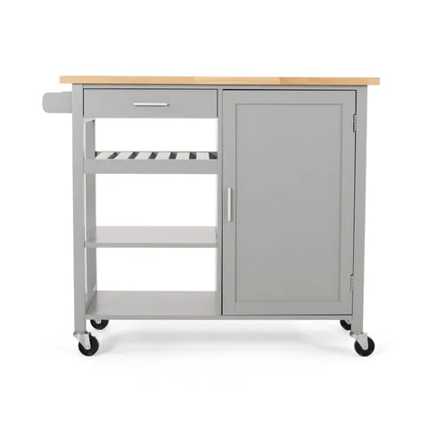 Gray Mdf Base with Wood Top Rolling Kitchen Cart
