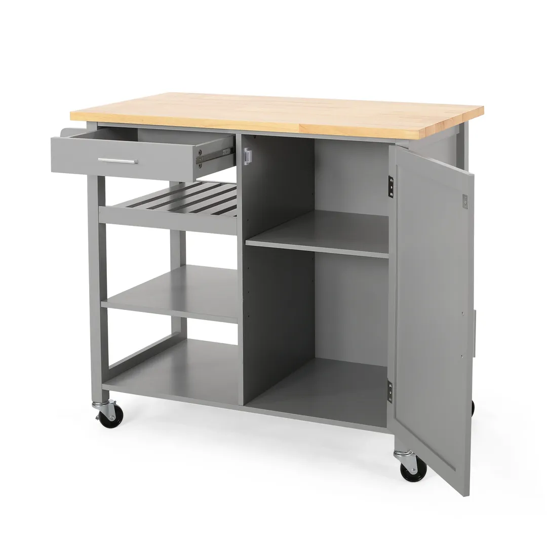 Best Selling Home Decor Gray Mdf Base with Wood Top Rolling Kitchen Cart (18.9-in x 41.75-in x 35.25-in), photo 12 of 12