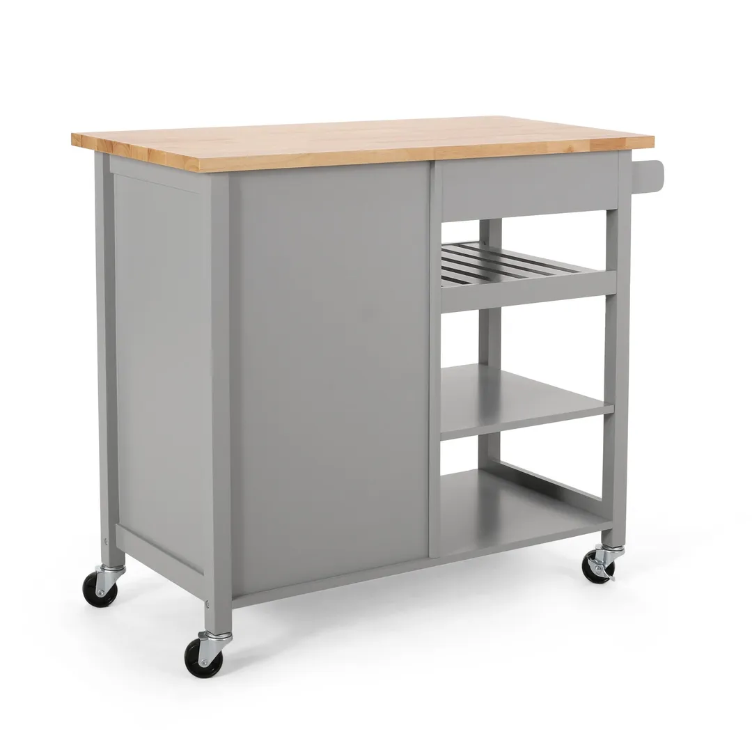 Best Selling Home Decor Gray Mdf Base with Wood Top Rolling Kitchen Cart (18.9-in x 41.75-in x 35.25-in), photo 9 of 12