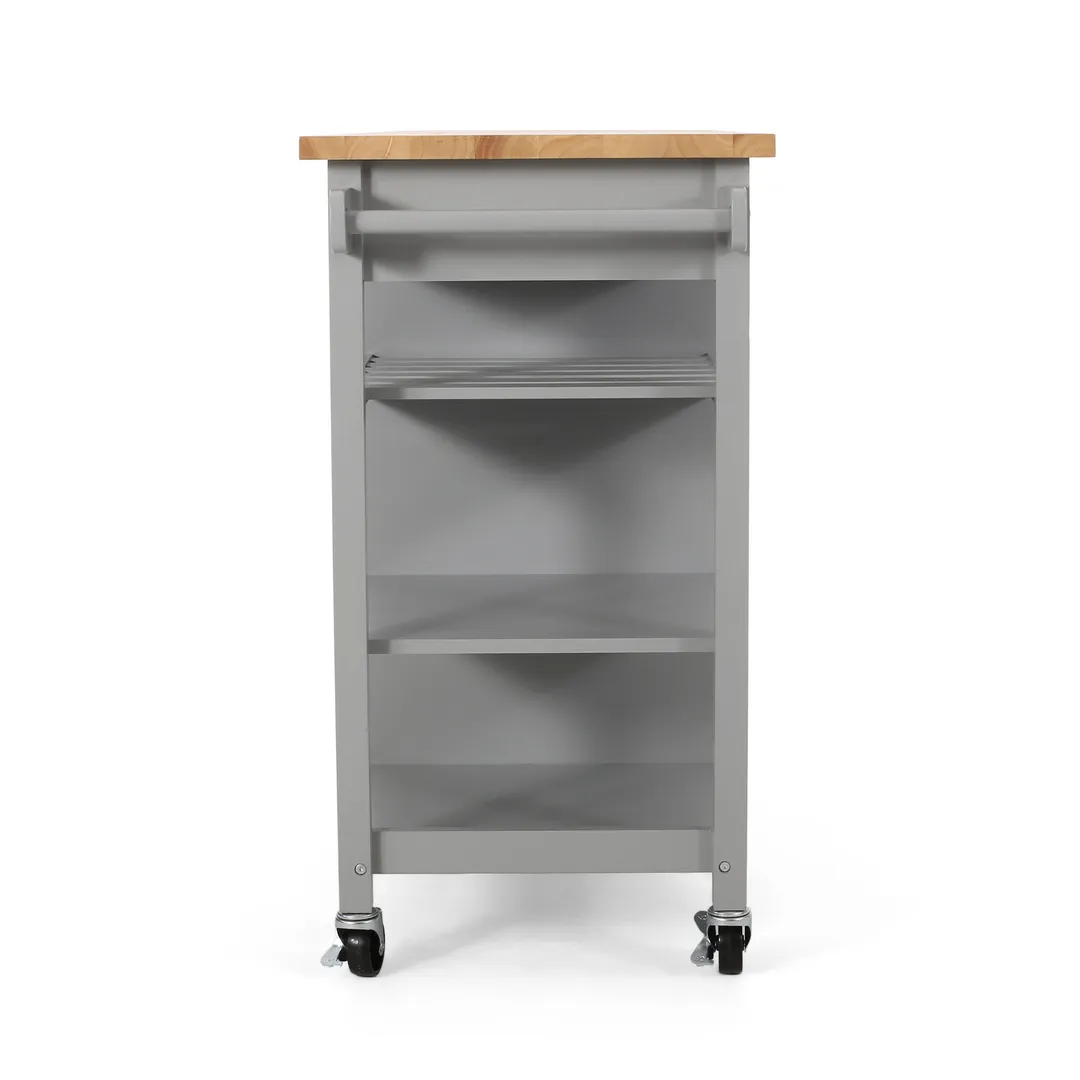 Best Selling Home Decor Gray Mdf Base with Wood Top Rolling Kitchen Cart (18.9-in x 41.75-in x 35.25-in), photo 5 of 12