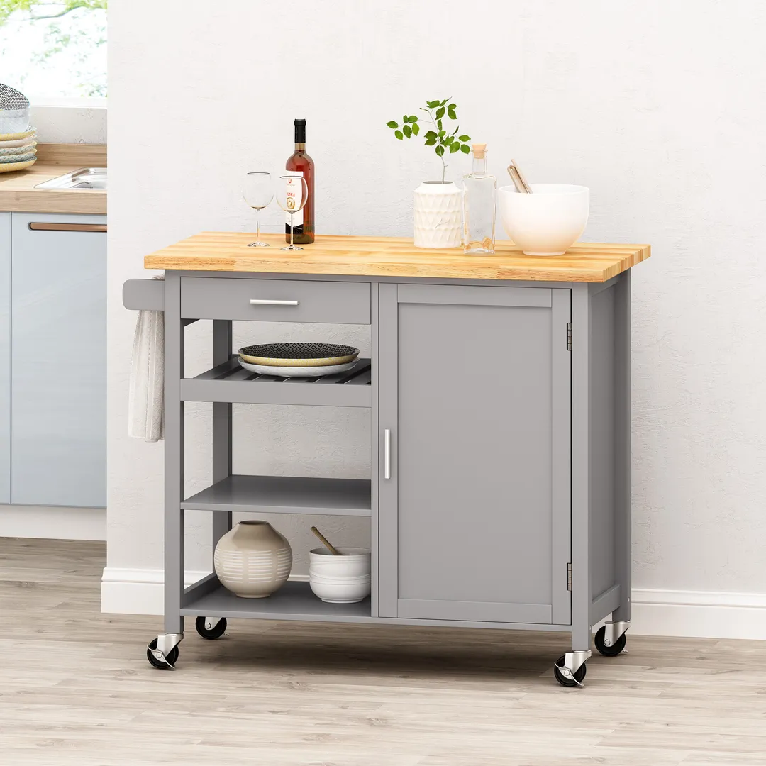 Best Selling Home Decor Gray Mdf Base with Wood Top Rolling Kitchen Cart (18.9-in x 41.75-in x 35.25-in), photo 6 of 12