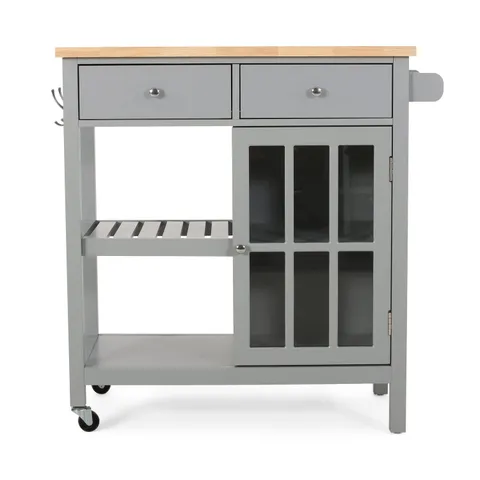 Gray Mdf Base with Wood Top Rolling Kitchen Cart