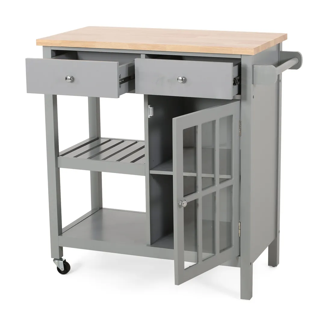 Best Selling Home Decor Gray Mdf Base with Wood Top Rolling Kitchen Cart (17.15-in x 34.15-in x 34.75-in), photo 12 of 12