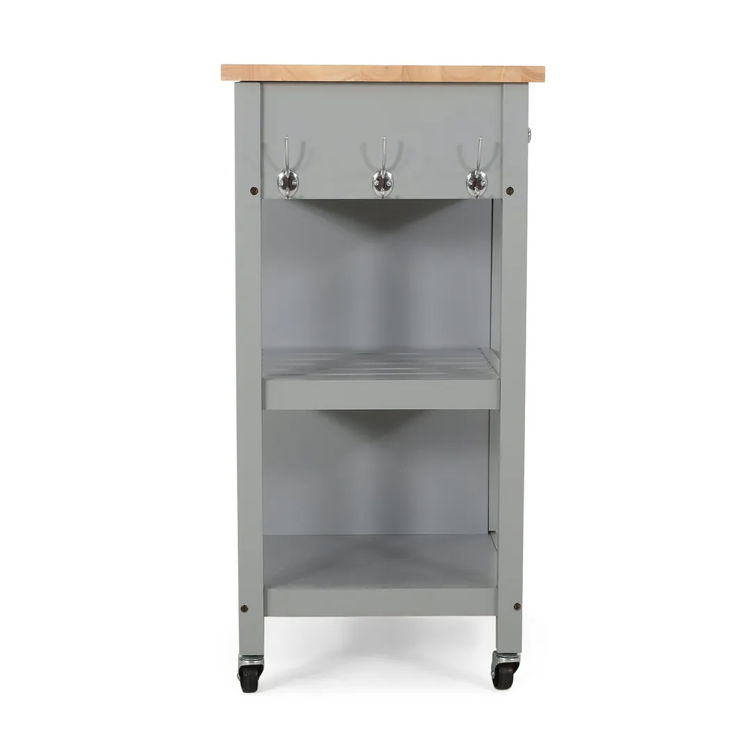 Best Selling Home Decor Gray Mdf Base with Wood Top Rolling Kitchen Cart (17.15-in x 34.15-in x 34.75-in), photo 5 of 12