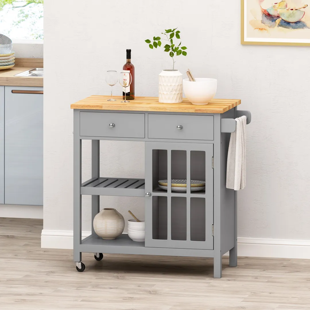 Best Selling Home Decor Gray Mdf Base with Wood Top Rolling Kitchen Cart (17.15-in x 34.15-in x 34.75-in), photo 6 of 12