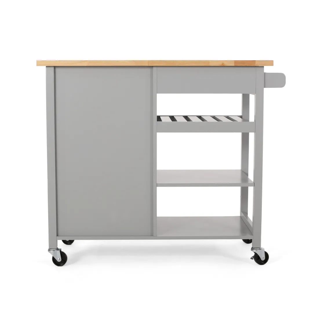 Best Selling Home Decor Gray Mdf Base with Wood Top Rolling Kitchen Cart (18.9-in x 41.75-in x 35.25-in), photo 7 of 12